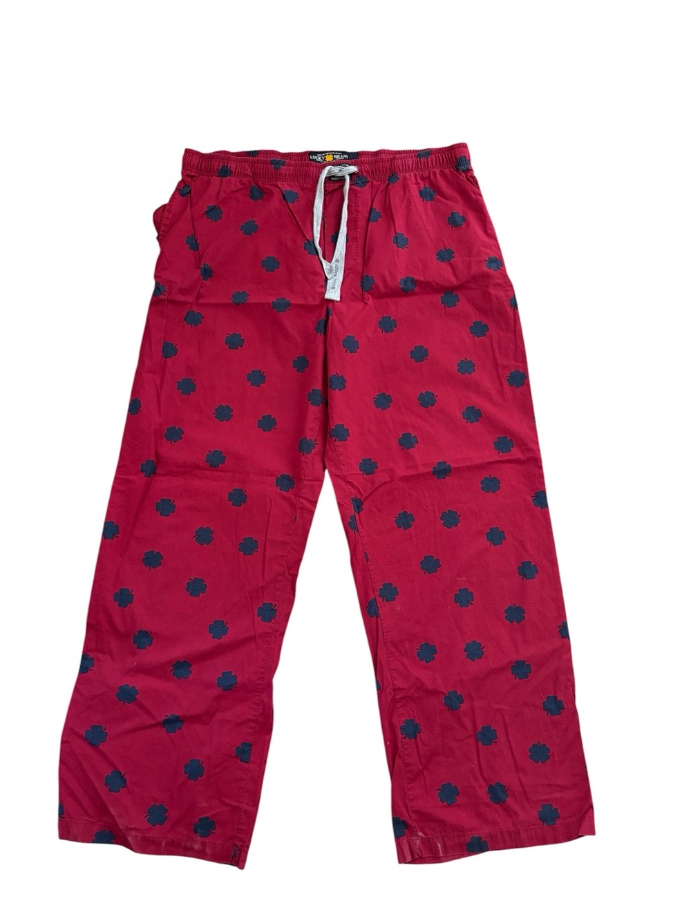 Lucky Brand Lounge Pant Sz XL Red/Navy  Four Leaf Clover Print Drawstring Cotton